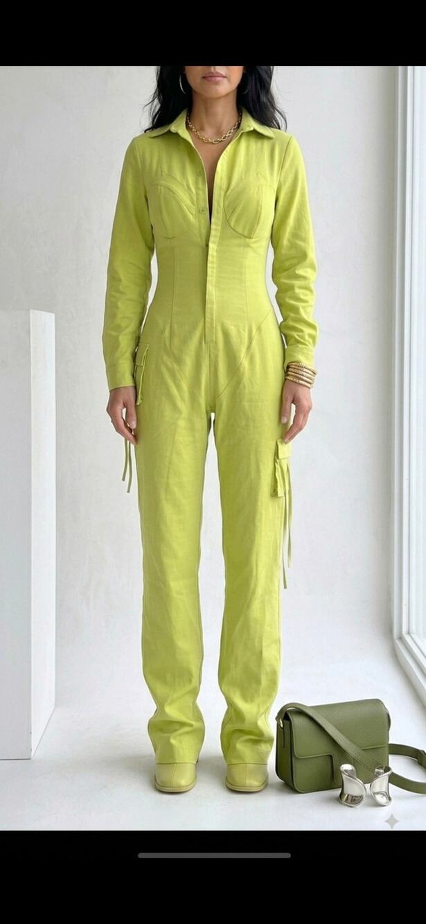 Contour Cargo Jumpsuit in Lime Green